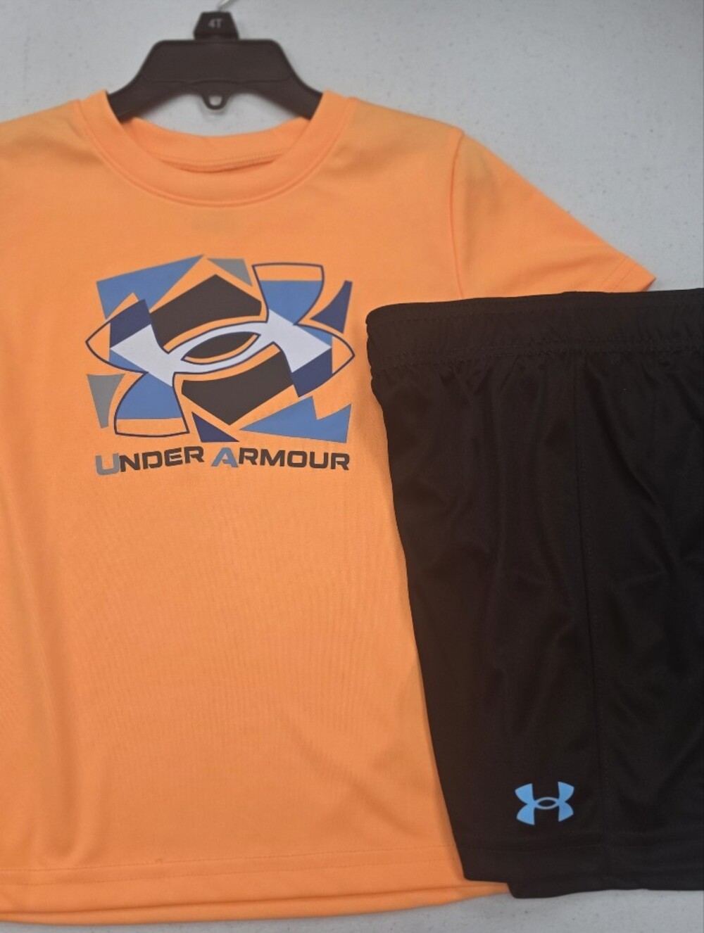 Under Armour Men's Neon Orange Athletic Tee & Black Shorts Set - Picture 2 of 3